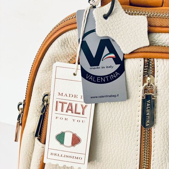 NWT Valentina Genuine Ivory & Tan Pebble Italian Leather Convertible Backpack main image 9